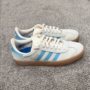 Adidas Gazelle Beige and Light Blue Sneakers